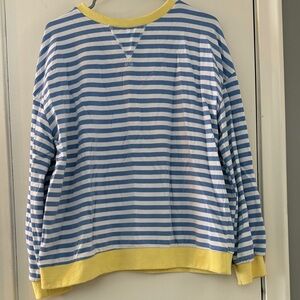 Blue and White Striped Sweatshirt with Yellow Trim sold on Amazon women’s size M